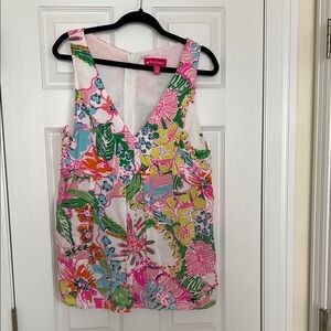 Lilly Pulitzer Women's Floral V-Neck Top - Pink, Green, Blue, Yellow